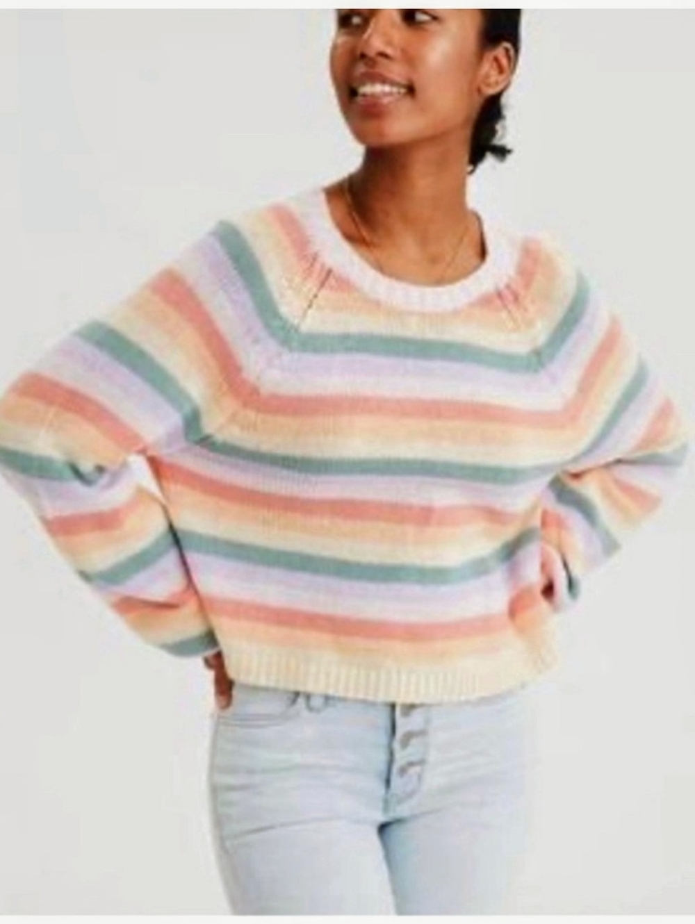 American Eagle Outfitters Pastel Rainbow Sweater Knit Striped Oversized Loose